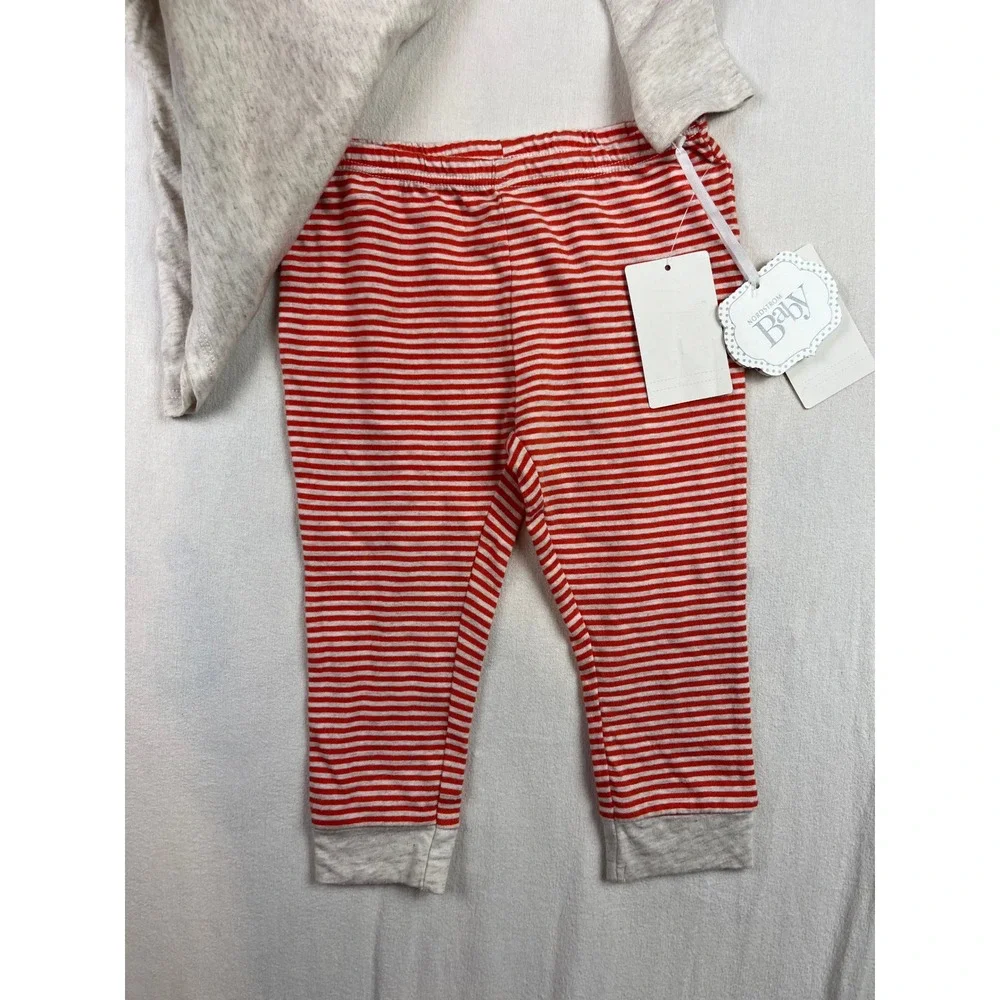 Nordstrom Baby 12M Bear Applique Top and Striped Leggings Set Red Oatmeal